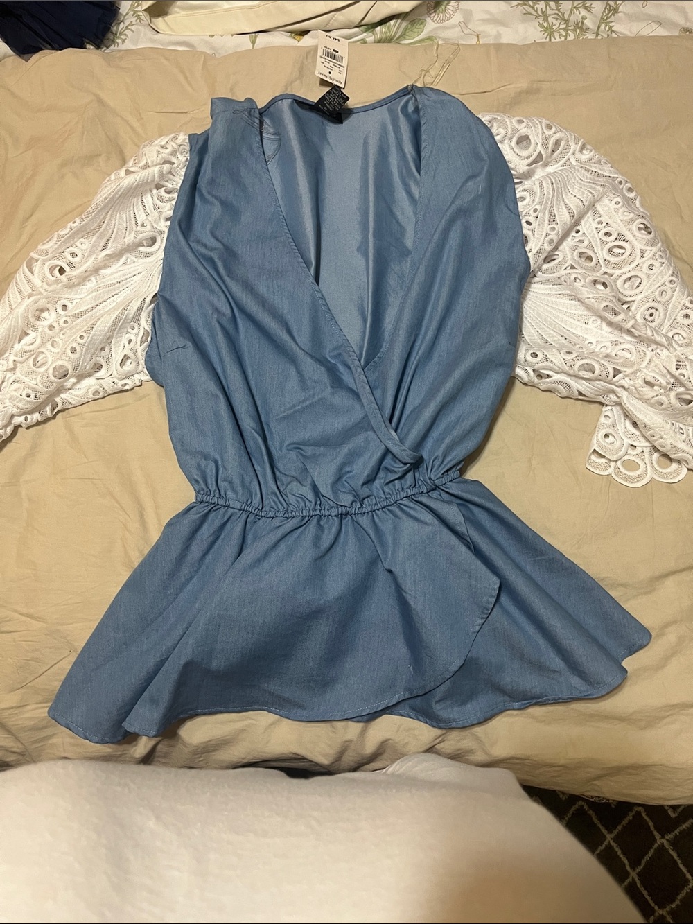 Ashley Stewart Light Blue Wrap-Front Peplum Top